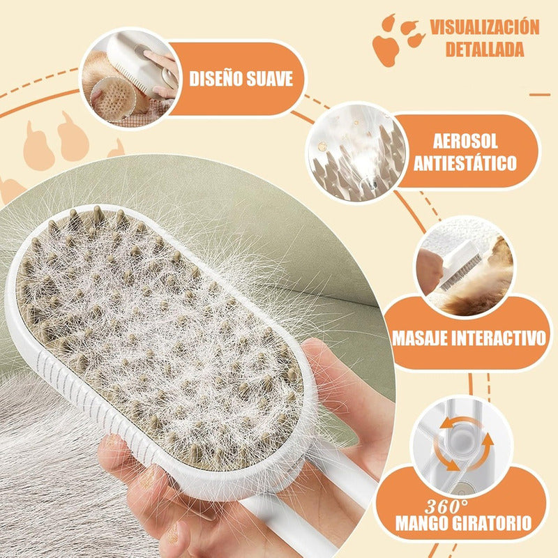 Cepillo Vapor Gato Quita Pelos Mascotas Peine Masajeador