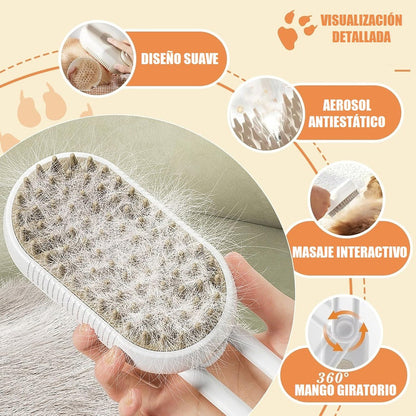 Cepillo Vapor Gato Quita Pelos Mascotas Peine Masajeador