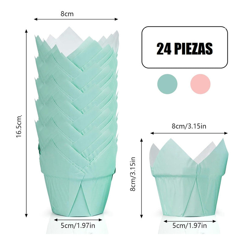 Pack 24 Capsulas De Papel Para Muffins Tulipán Molde Cupcake