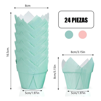 Pack 24 Capsulas De Papel Para Muffins Tulipán Molde Cupcake