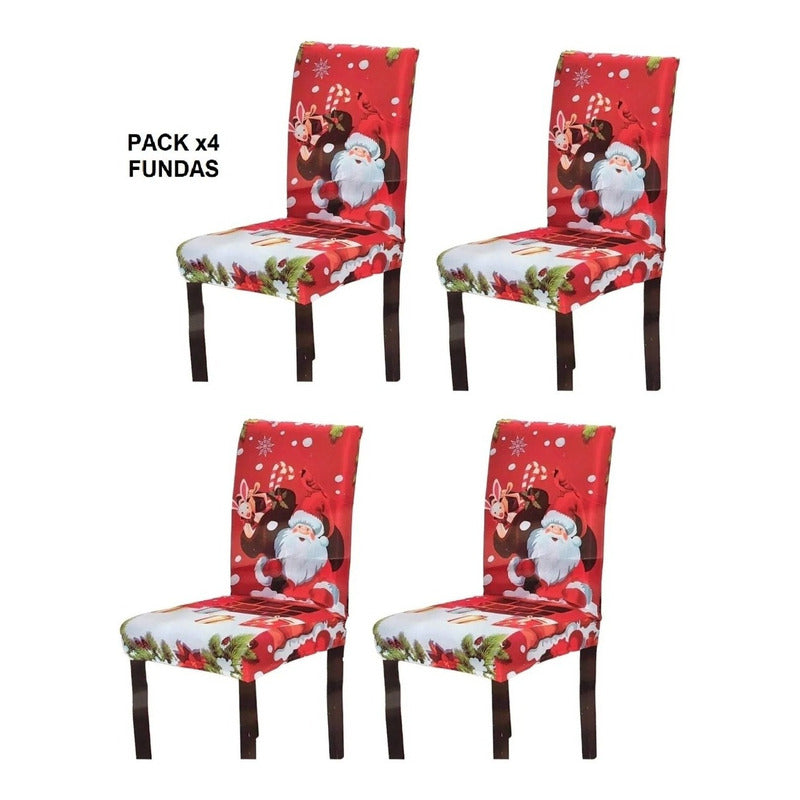 Pack 4 Fundas Navideñas Sillas Fundas Para Sillas De Navidad