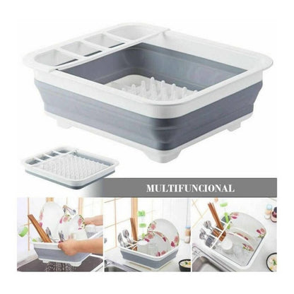 Secaplatos Escurridor Colador Plegable Silicona Multifunción Color Blanco Con Gris