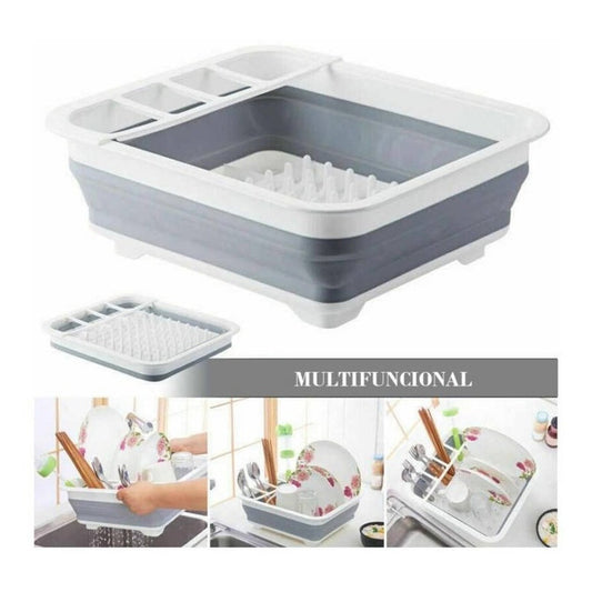 Secaplatos Escurridor Colador Plegable Silicona Multifunción Color Blanco Con Gris