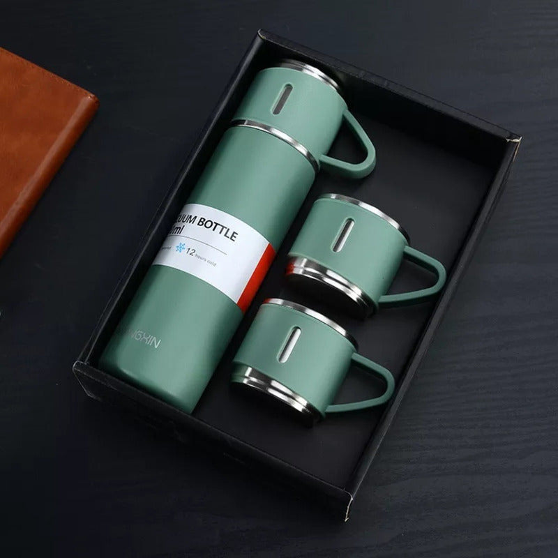 Set Termos Para Agua Caliente Termo Cafe + 3 Tazas 500 Ml