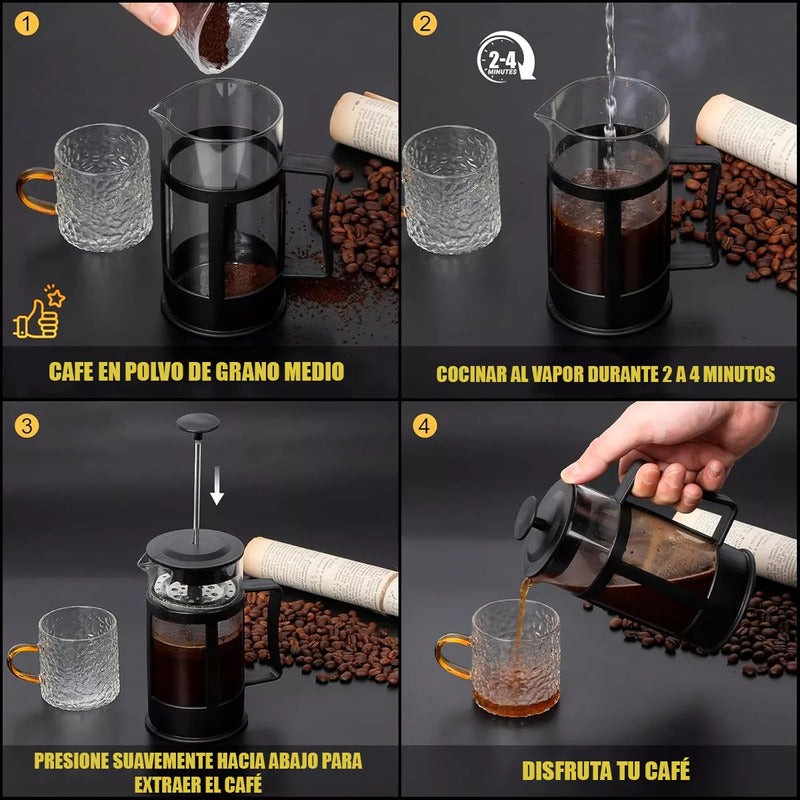 Cafetera Francesa Portatil De Vidrio Y Acero Inoxidable Negra Prensa 1l 13,5x12 + Filtro Francesa Arcashopping Cafeteras Francesas Cafetera Prensa Portatil Acero Inoxidable 1000 Ml