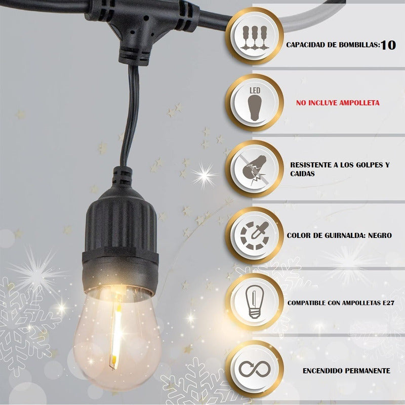 Guirnaldas De Luces Para Terrazas Soquete 5 Mtrs Guirnalda