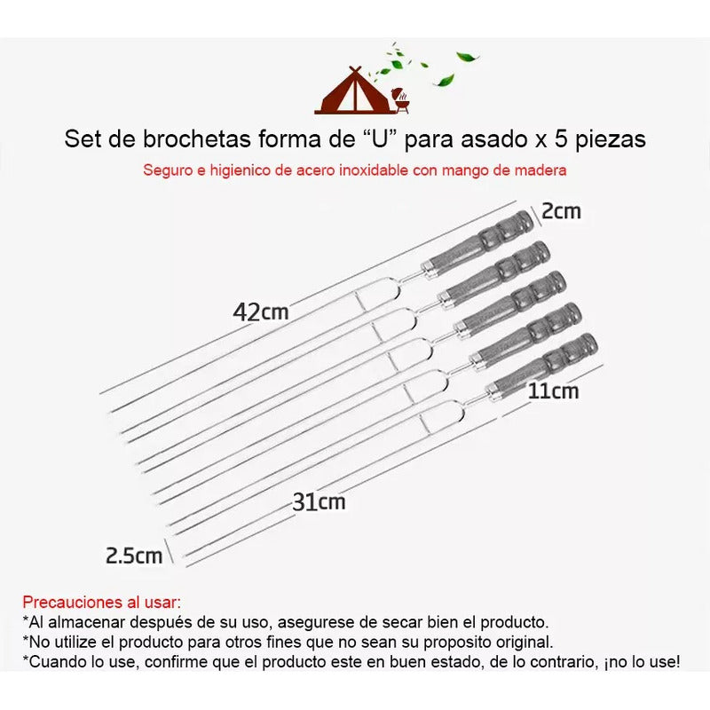 Set Fierros Para Anticuchos Naranja Pinchos Para Anticucho Acero Inoxidable Set 5 De Brochetas Forma De U Arcashopping Set 5 Brochetas En Forma De U Para Asado Pinchos Anticucho