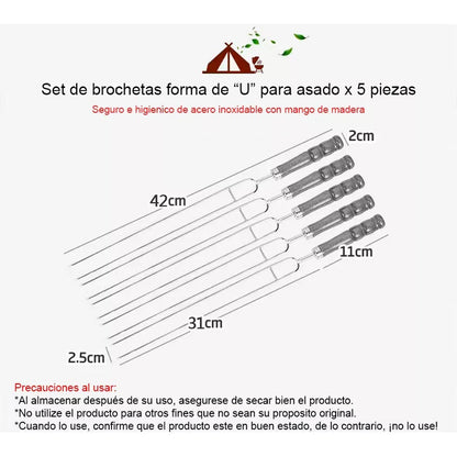 Set Fierros Para Anticuchos Naranja Pinchos Para Anticucho Acero Inoxidable Set 5 De Brochetas Forma De U Arcashopping Set 5 Brochetas En Forma De U Para Asado Pinchos Anticucho