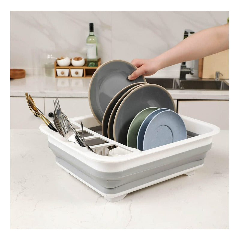 Secaplatos Escurridor Colador Plegable Silicona Multifunción Color Blanco Con Gris
