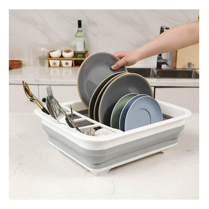 Secaplatos Escurridor Colador Plegable Silicona Multifunción Color Blanco Con Gris