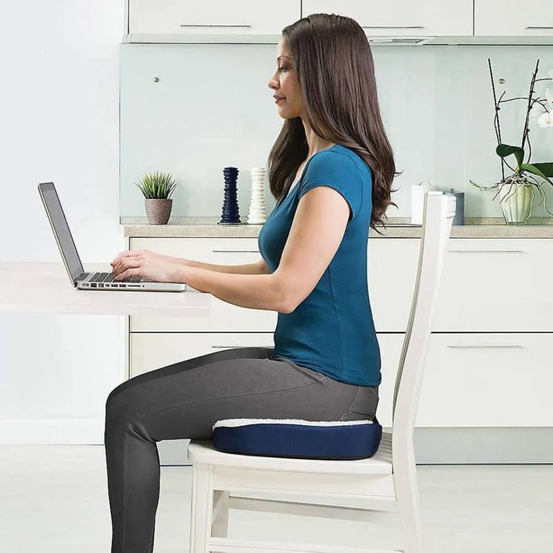 Pack X2 Cojin Lumbar Cojin Silla Oficina Cojin Espalda Ortop Color Blanco Con Azul Diseño De La Tela Liso