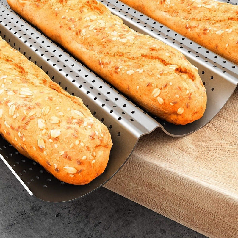 Molde Perforado Antiadherente 4 Pan Francés Baguette Baguete Arcashopping Molde Perforado Metalico Antiadherente Para Pan Francés Pan Baguette