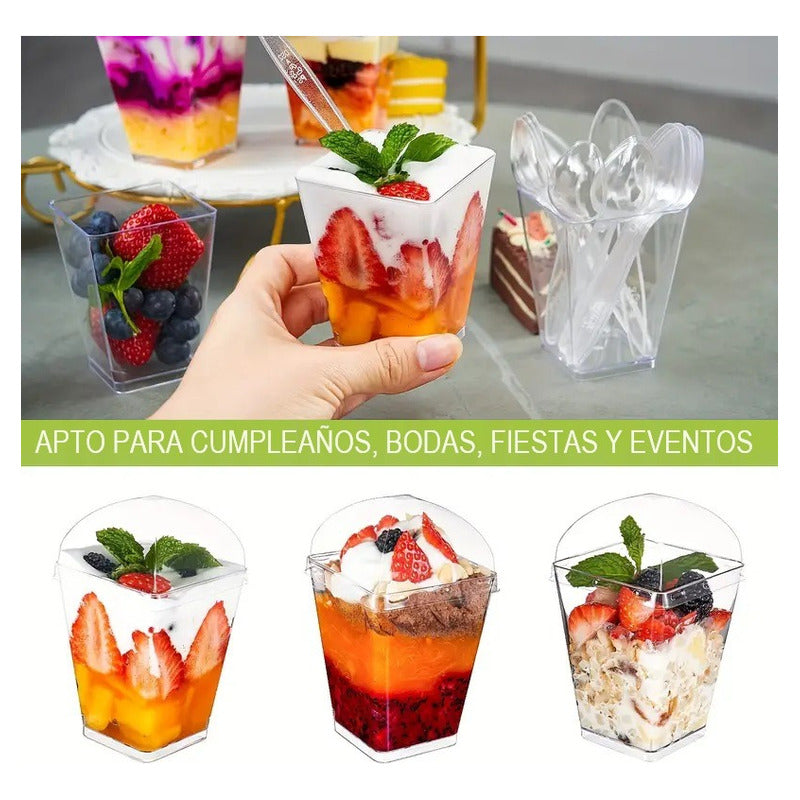Pack X25 Vasos Acrílico Con Tapa 150ml Pocillo Para Postres