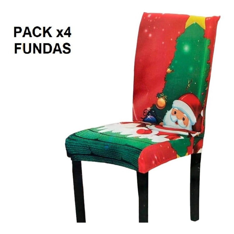 Pack 4 Fundas Navideñas Sillas Fundas Para Sillas De Navidad