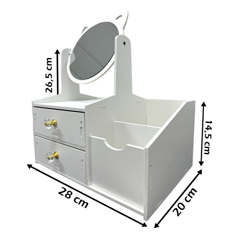 Organizador De Maquillaje Con Espejo Organizador Joyero Color Blanco