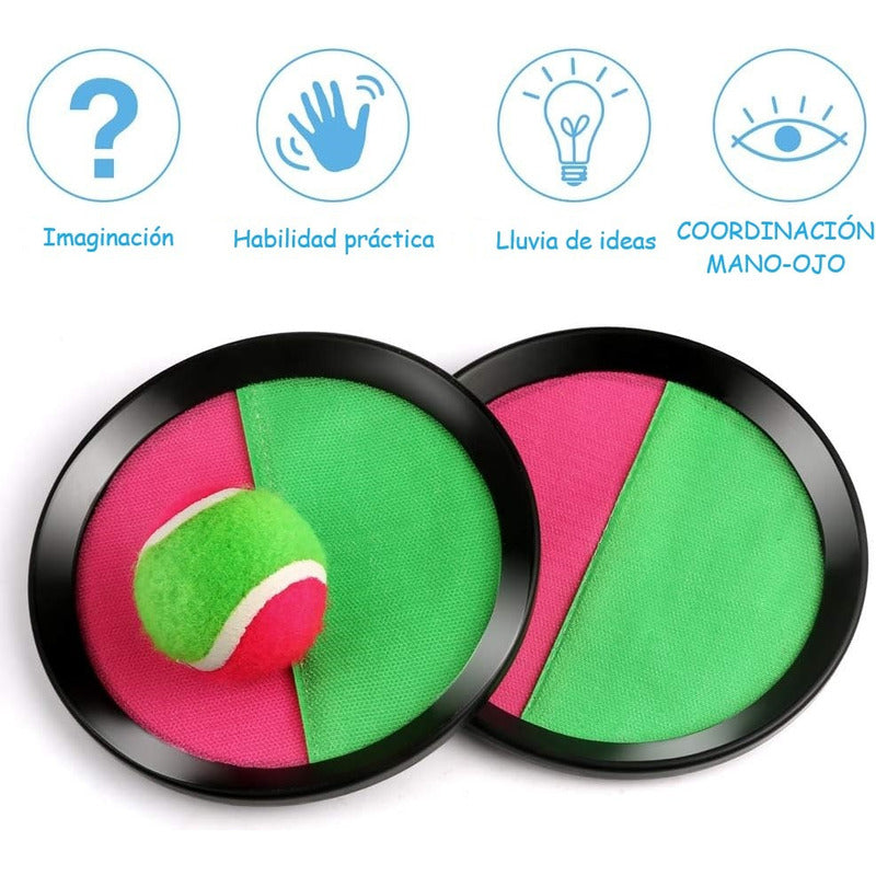 Juego Paleta De Playa Con Velcro Y Pelota Atrapa Pelota