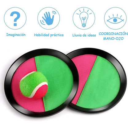 Juego Paleta De Playa Con Velcro Y Pelota Atrapa Pelota