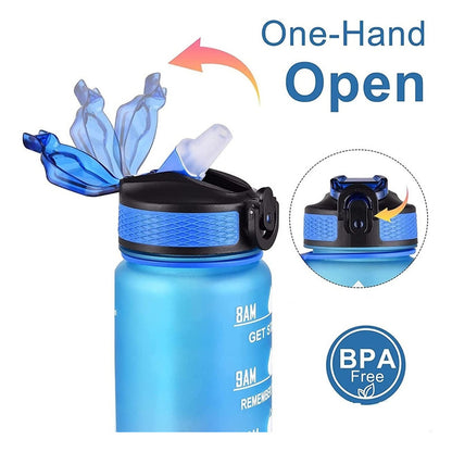 Botella De Agua Marcador Tiempo Horario Bpa Free 1l Kawaii