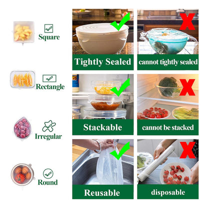 Set 6 Tapas De Silicona Adaptable Para Alimentos Reutilizabl