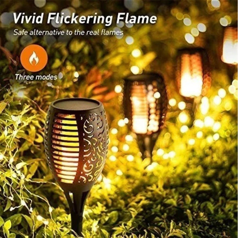 Estaca Solar Led Faroles Exterior Jardin Antorcha Estaca