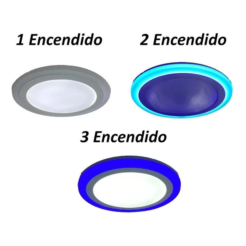 Pack X2 Plafon Redondo Focos Led Interior 12+4w Blanco Azul
