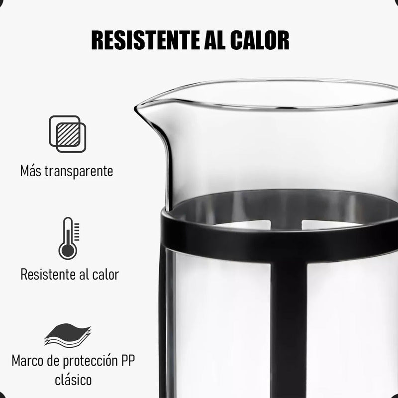 Cafetera Francesa Portatil De Vidrio Y Acero Inoxidable Negra Prensa 1l 13,5x12 + Filtro Francesa Arcashopping Cafeteras Francesas Cafetera Prensa Portatil Acero Inoxidable 1000 Ml