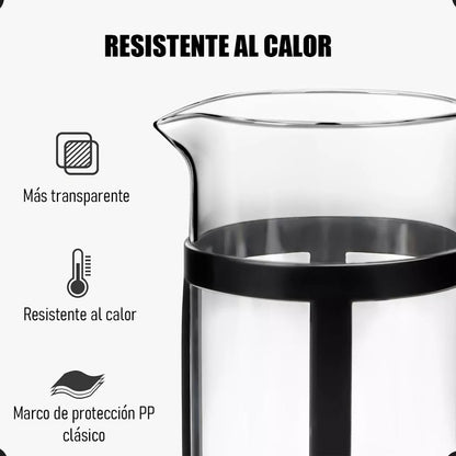 Cafetera Francesa Portatil De Vidrio Y Acero Inoxidable Negra Prensa 1l 13,5x12 + Filtro Francesa Arcashopping Cafeteras Francesas Cafetera Prensa Portatil Acero Inoxidable 1000 Ml