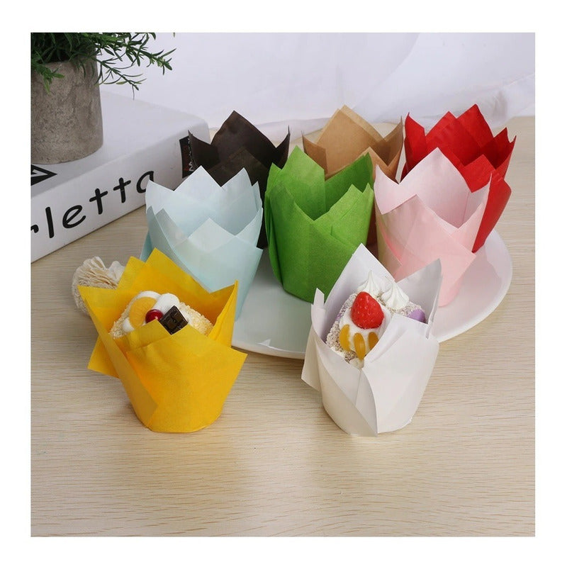 Pack 24 Capsulas De Papel Para Muffins Tulipán Molde Cupcake