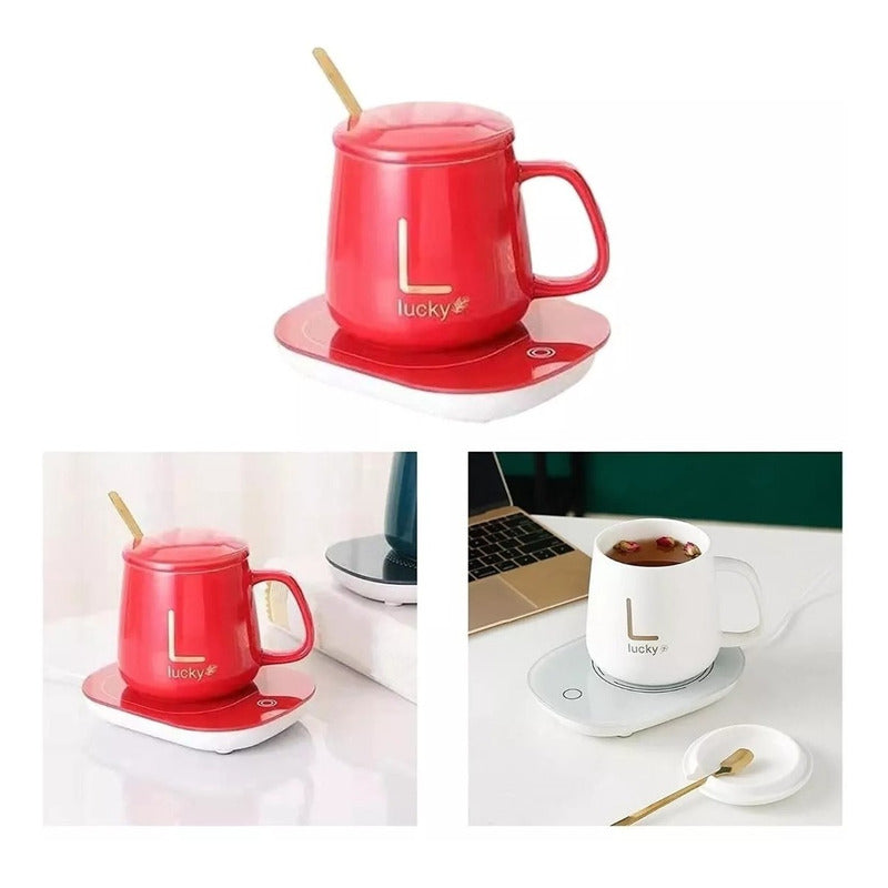 Pack X2 Taza Con Calentador Tazon Tazas De Cafe Temperadas