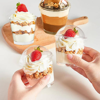 Pack X50 Vasos Acrilico Para Postre Con Tapa Pocillos 210ml