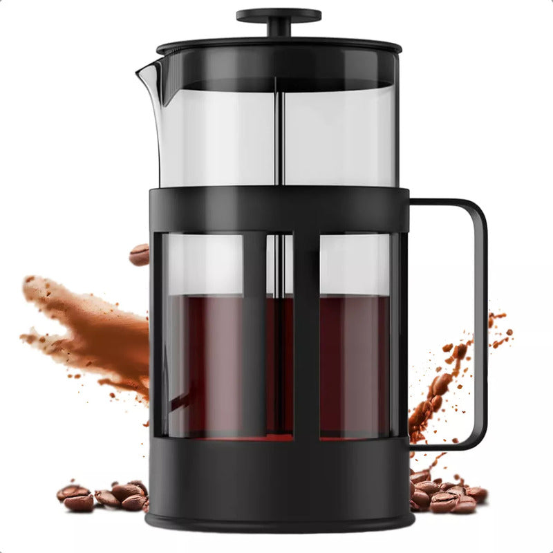 Cafetera Francesa Portatil De Vidrio Y Acero Inoxidable Negra Prensa 1l 13,5x12 + Filtro Francesa Arcashopping Cafeteras Francesas Cafetera Prensa Portatil Acero Inoxidable 1000 Ml