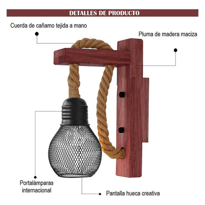 Aplique Muro Exterior Madera Vintage Rustica Lámpara Pared