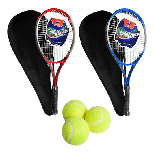Set 2 Raquetas De Tenis + 3 Pelotas Raqueta Tenis Con Funda Color Rojo-azul Tamaño Del Grip 0