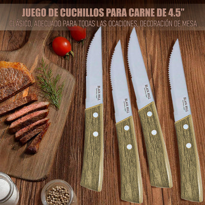 Set De Cuchillos Cuchillo Para Carne Set 4 Cuchillos Steak Black Bull Arcashopping Cuchillos Cocina De Carne Set De 4 Cuchillos Cocina Cuchillos Para Carne Acero Inoxidable Cuchillos Carne De Madera