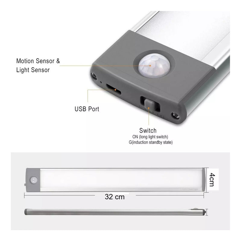 Barra Con Sensor Movimiento Lámpara Armario Luz Led Con Sensor Movimiento Barra Closet Baño Cocina Arcashopping Aplique Con Luz Led Lampara Usb Lampara Armario Con Sensor