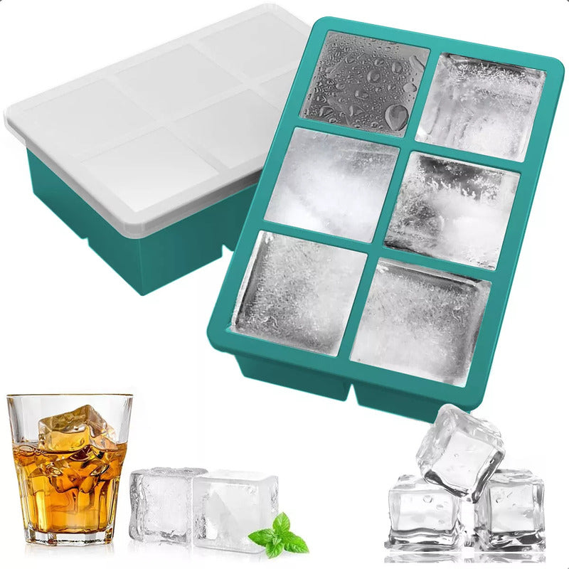 Cubeta De Hielo Silicona 6 Hielos Grandes Turquesa Cubeta 6 Ranuras Hielo Antiadherente Turquesa Arcashopping Molde Hielo Cubetas De Hielo Con Tapa Bandeja Para Hielo