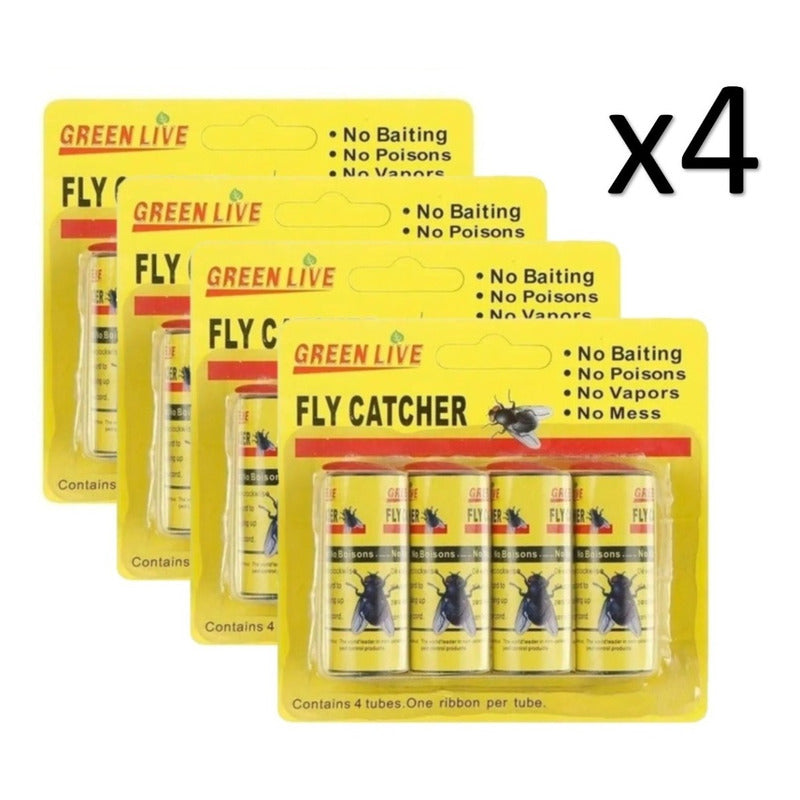 Pack X4 Mata Moscas Repelente Moscas Papel Adhesivo Mosca