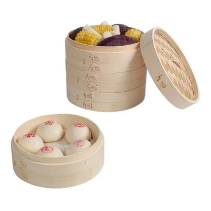 Olla Vaporera De Bambu Olla De Vapor Cesta 2 Niveles 26cm