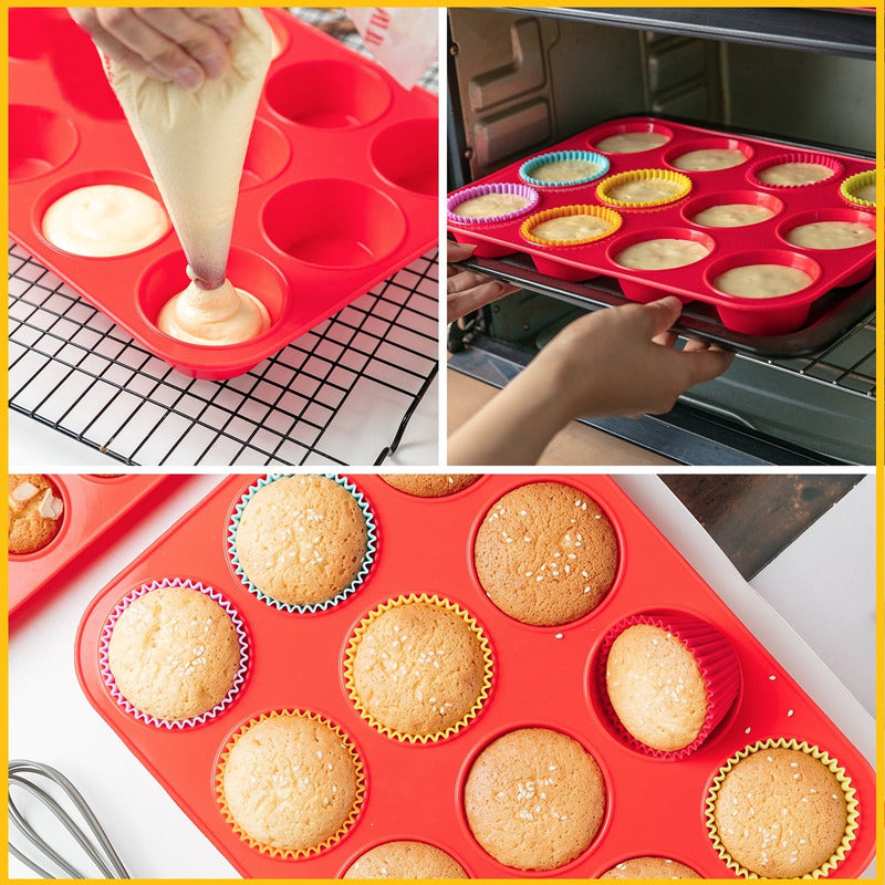 Molde Muffins Molde De Silicona 12 Cup Molde Cupcakes Repost Color Rojo