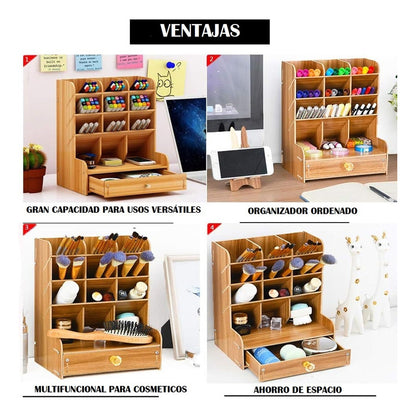 Organizador Escritorio Con Cajón Portalápices Oficina Mader