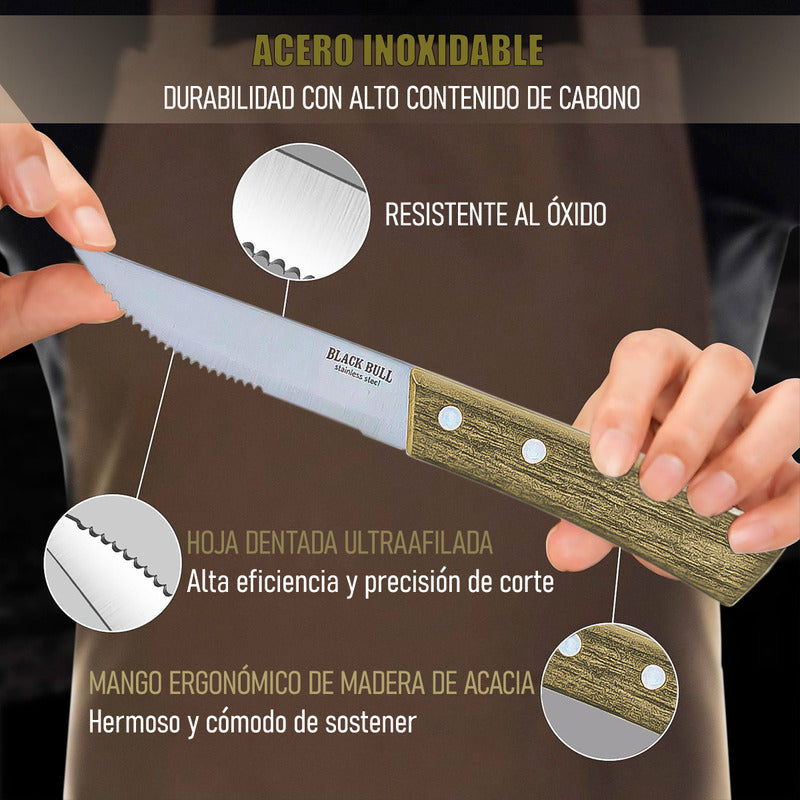 Set De Cuchillos Cuchillo Para Carne Set 4 Cuchillos Steak Black Bull Arcashopping Cuchillos Cocina De Carne Set De 4 Cuchillos Cocina Cuchillos Para Carne Acero Inoxidable Cuchillos Carne De Madera