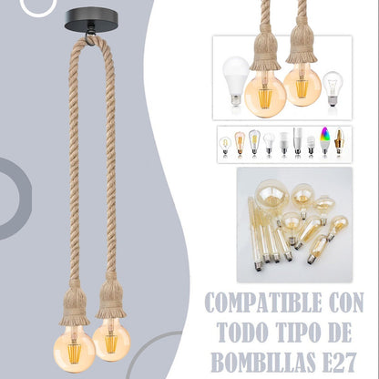 Lampara Soquete Cuerda Marina Vintage Lámpara Colgante Doble