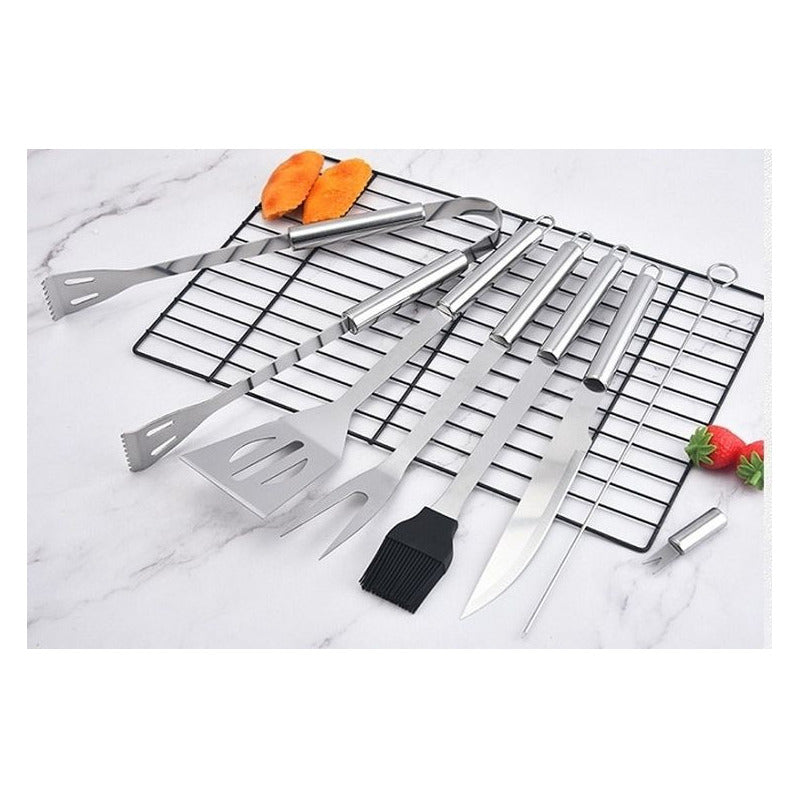 Kit Parrillero 9 Piezas Acero Inoxidable Herramientas Asado