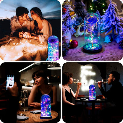 Pack X2 Rosas Eternas Encapsulada Rosa San Valentin Led Cupu