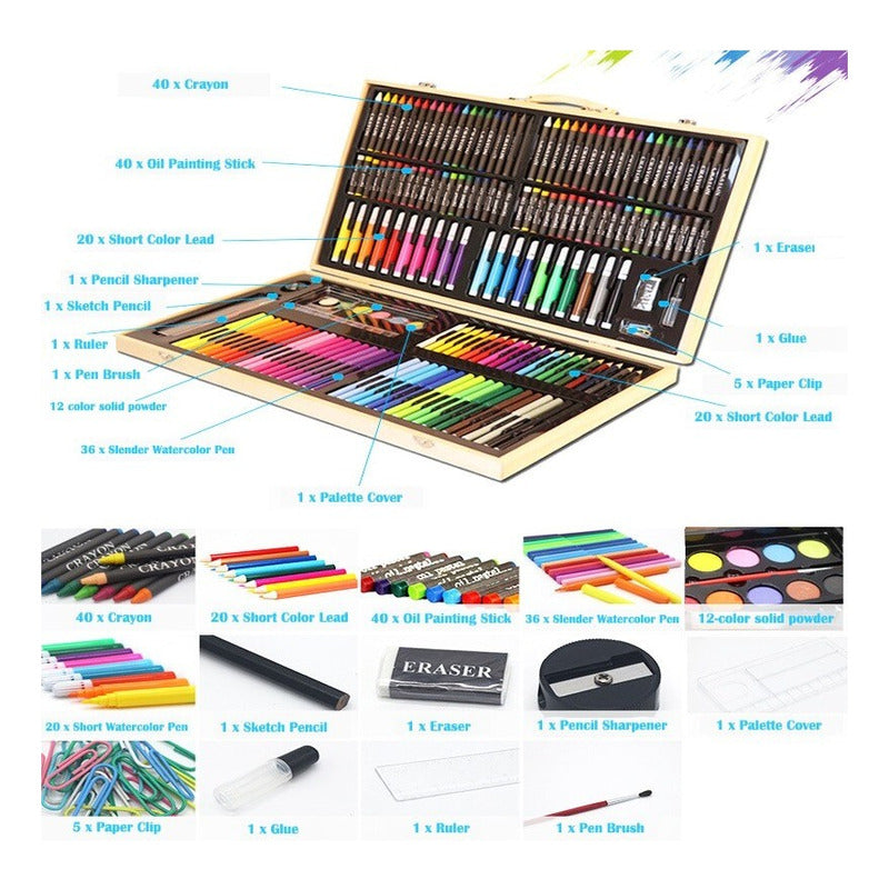 Set Arte Y Dibujo 180 Piezas Maletín De Pintura Lápices