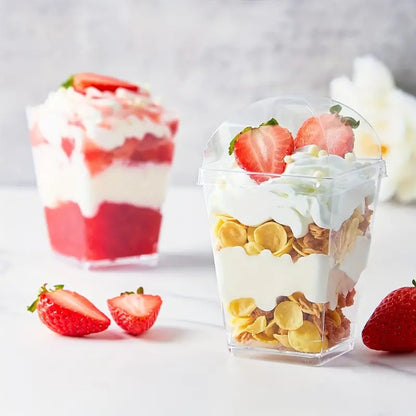 Pack X50 Vasos Acrílico Con Tapa Para Postres 150ml Pocillos