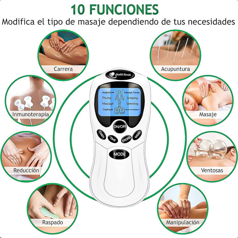 Set Electroestimulador Tens 8 Electrodos Cinta Kinesiologica