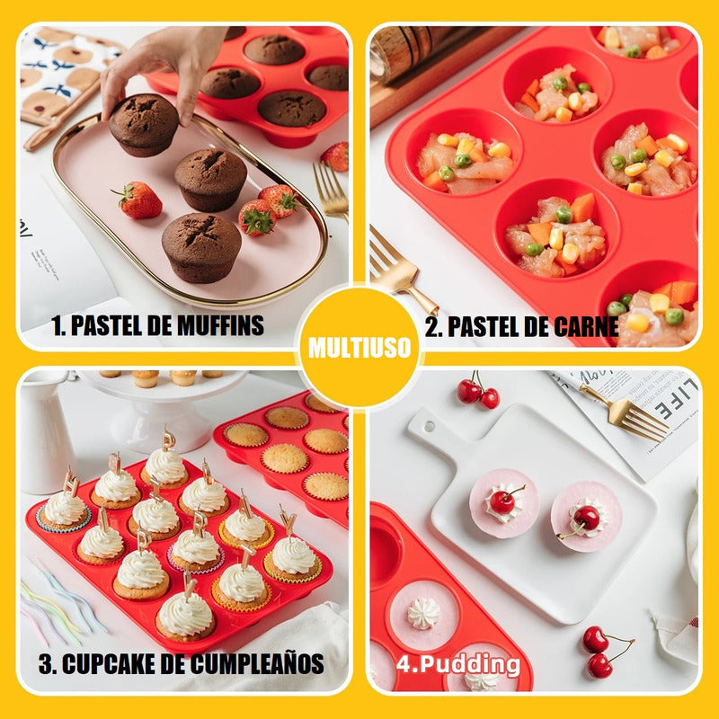 Pack X2 Molde Cupcakes Molde De Silicona 12 Cup Molde Muffin