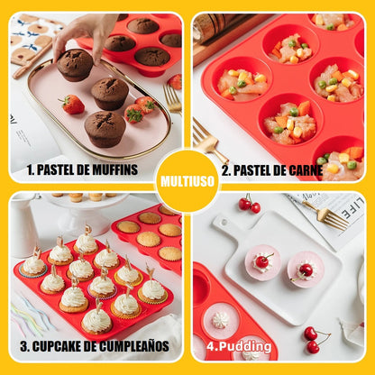Pack X2 Molde Cupcakes Molde De Silicona 12 Cup Molde Muffin