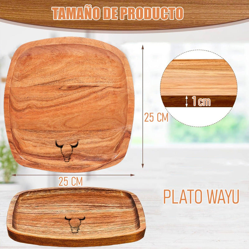 Plato Madera Acacia Plato Wayu Plato De Madera 25cm Bandeja